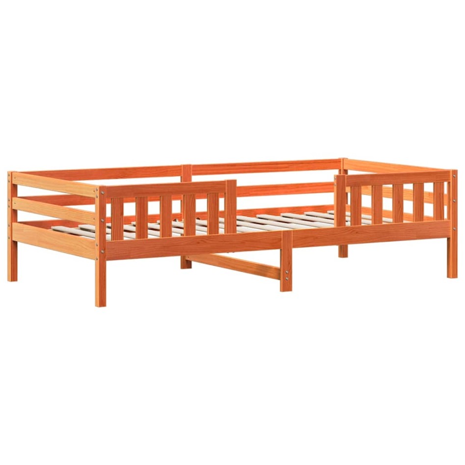 Set de cama y banco con techo madera pino marrón cera 75x190