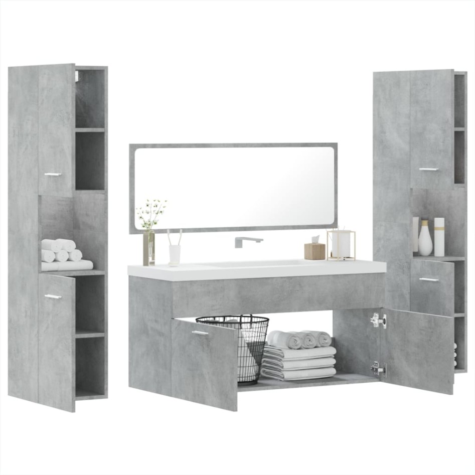 Juego muebles de baño 4 pzas madera contrachapada gris