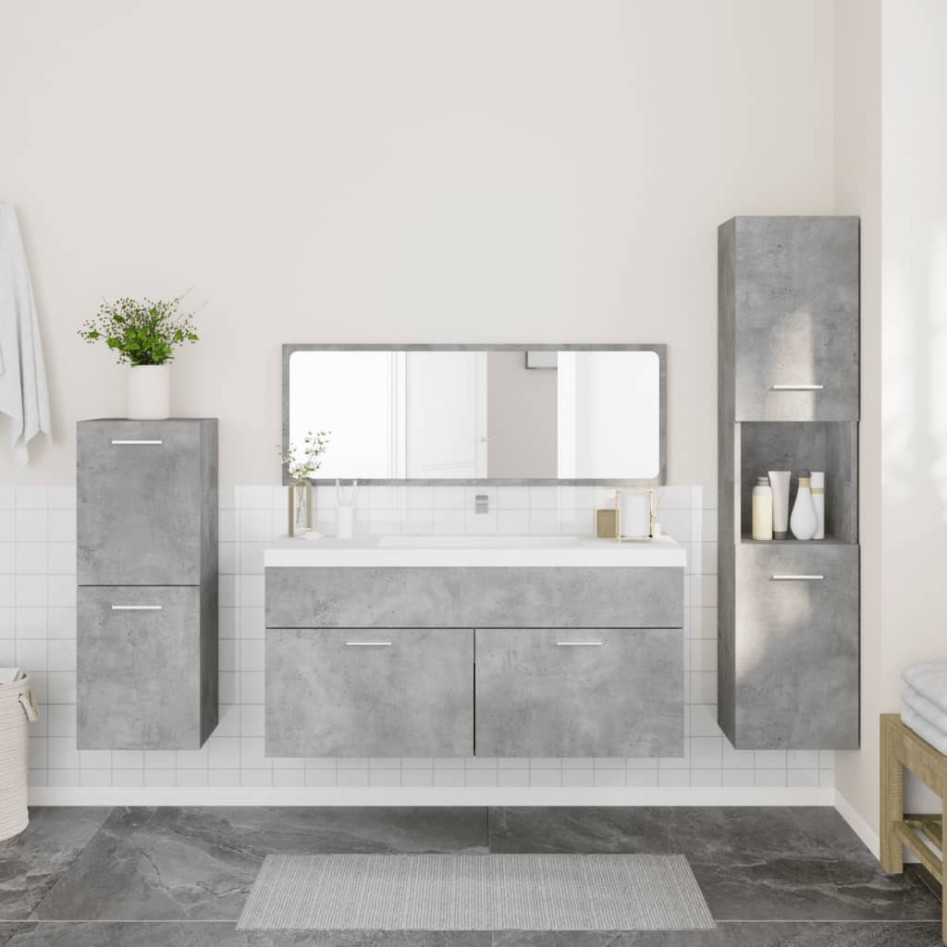 Juego muebles de baño 4 pzas madera contrachapada gris