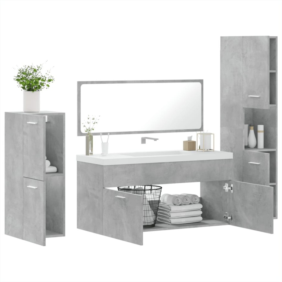 Juego muebles de baño 4 pzas madera contrachapada gris