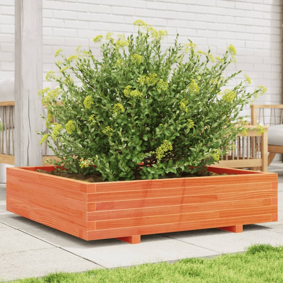 Jardinera de madera maciza de pino marrón cera 100x100x26,5