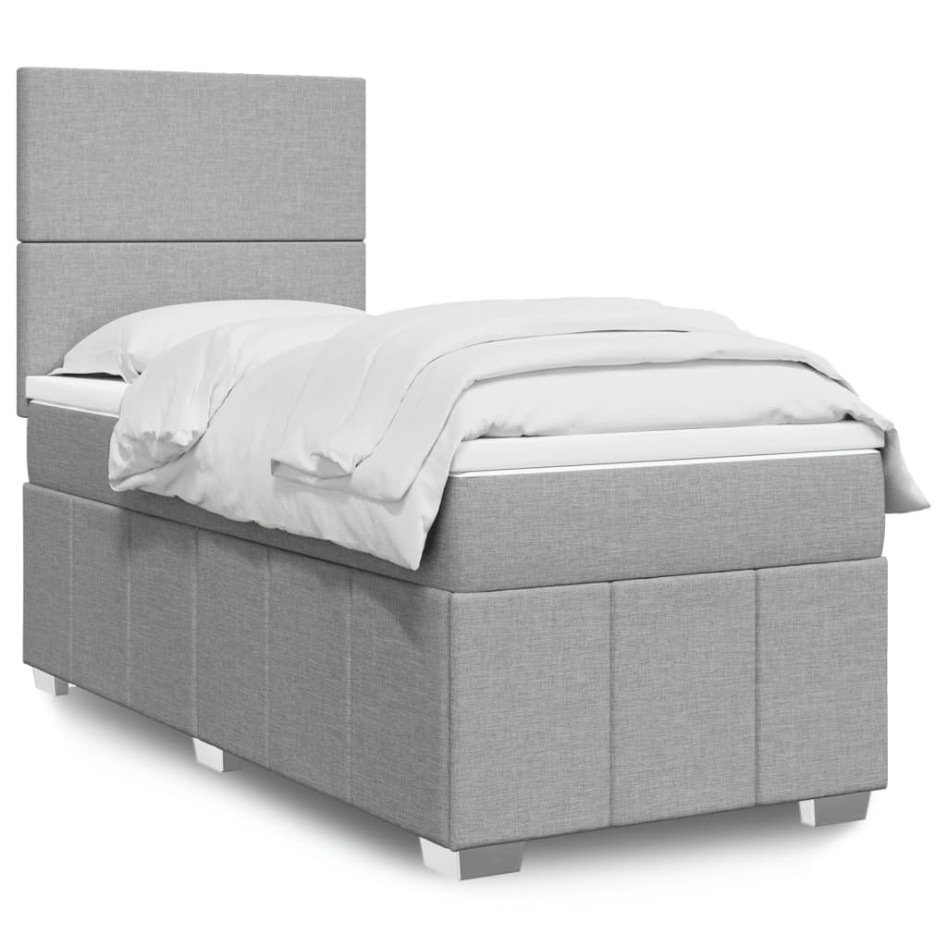 Cama box spring con colchón tela gris claro 90x200