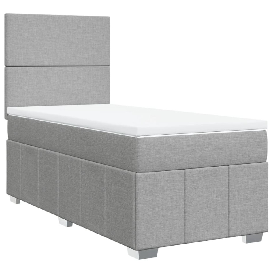 Cama box spring con colchón tela gris claro 90x200