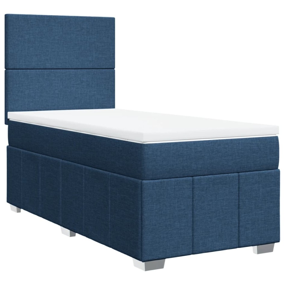 Cama box spring con colchón tela azul 90x200