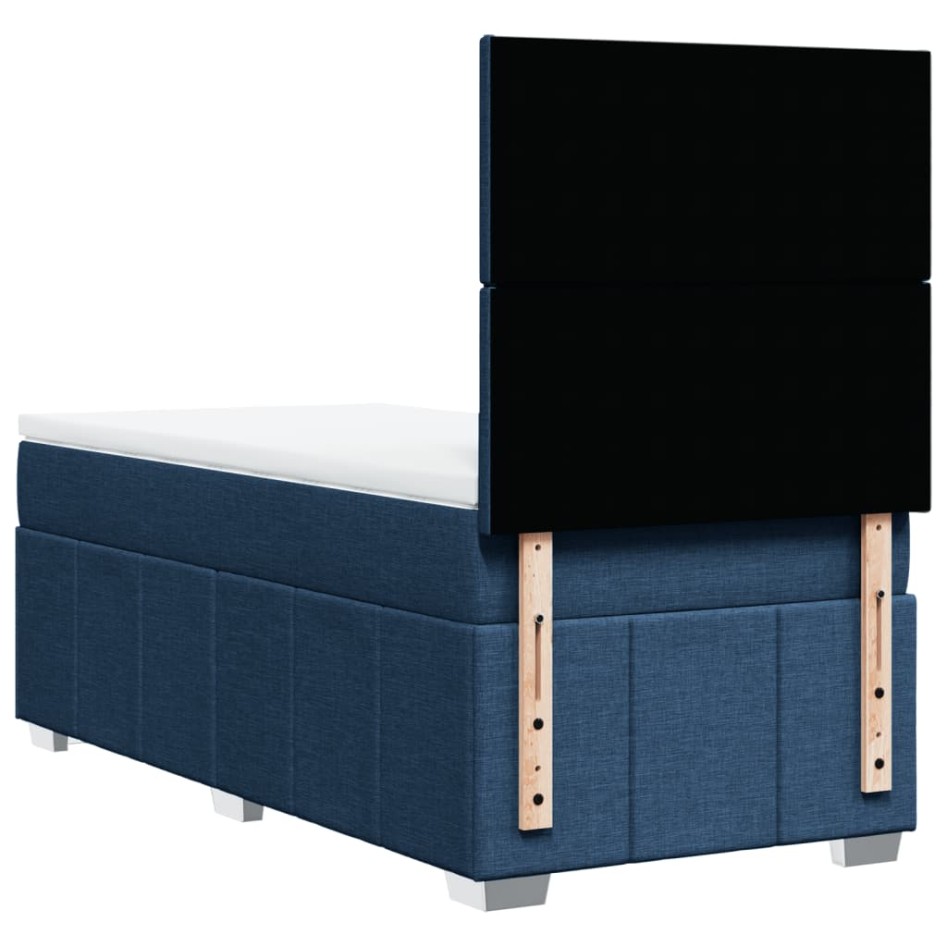Cama box spring con colchón tela azul 90x200