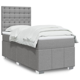 Cama box spring con colchón tela gris claro 90x200