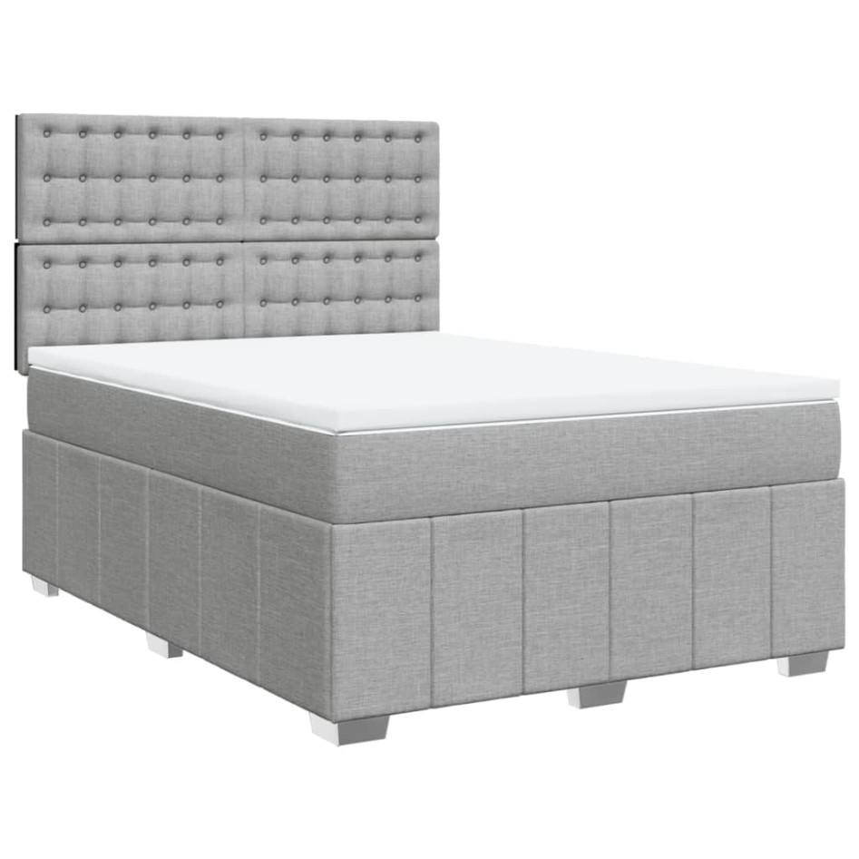 Cama box spring con colchón tela gris claro 140x200
