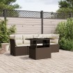 Set comedor de jardín 5 piezas y cojines ratán sintético marrón