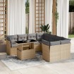 Set de sofás de jardín 9 pzas con cojines ratán sintético beige