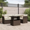 Set sofás de jardín 6 piezas y cojines ratán sintético marrón