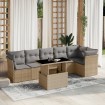 Set sofás de jardín 7 piezas y cojines ratán sintético beige