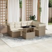 Set de sofás de jardín y cojines 8 piezas ratán sintético beige