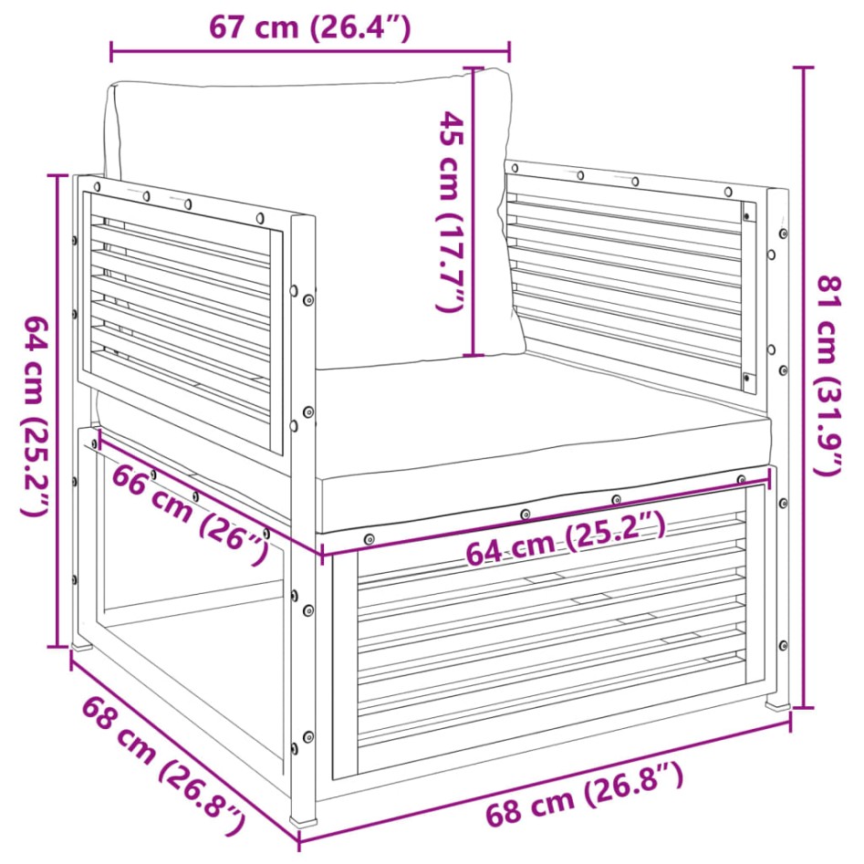 Sillón de jardín con cojines madera maciza de