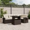 Set sofás de jardín 6 piezas y cojines ratán sintético marrón