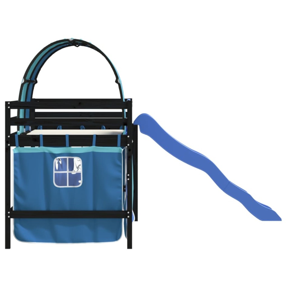 Cama alta para niños con túnel madera pino azul 90x190