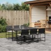 Set de comedor de jardín 7 pzas y cojines ratán sintético negro