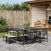 Set de comedor jardín 11 pzas con cojines ratán sintético negro
