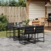 Juego de comedor de jardín 5 pzas con cojines textileno negro