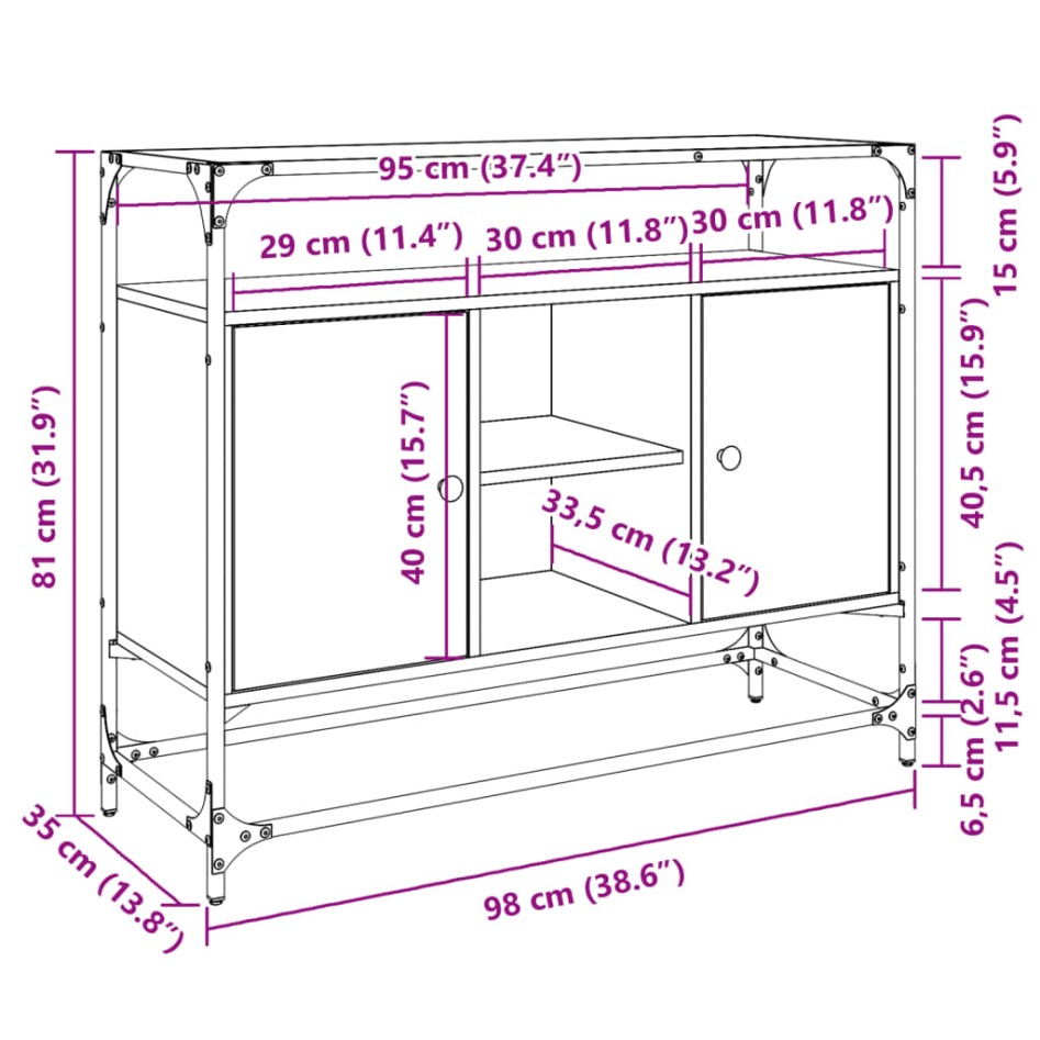 Aparador tapa de cristal y madera ingeniería negro 98x35x81