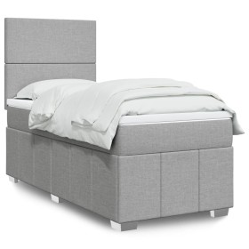 Cama box spring con colchón tela gris claro 90x200