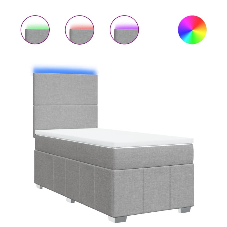 Cama box spring con colchón tela gris claro 90x200