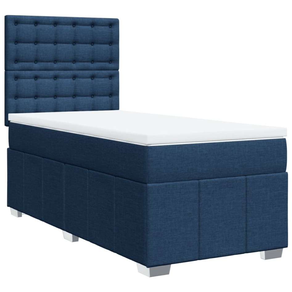 Cama box spring con colchón tela azul 90x200