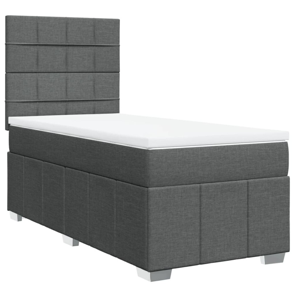 Cama box spring con colchón tela gris oscuro 90x200