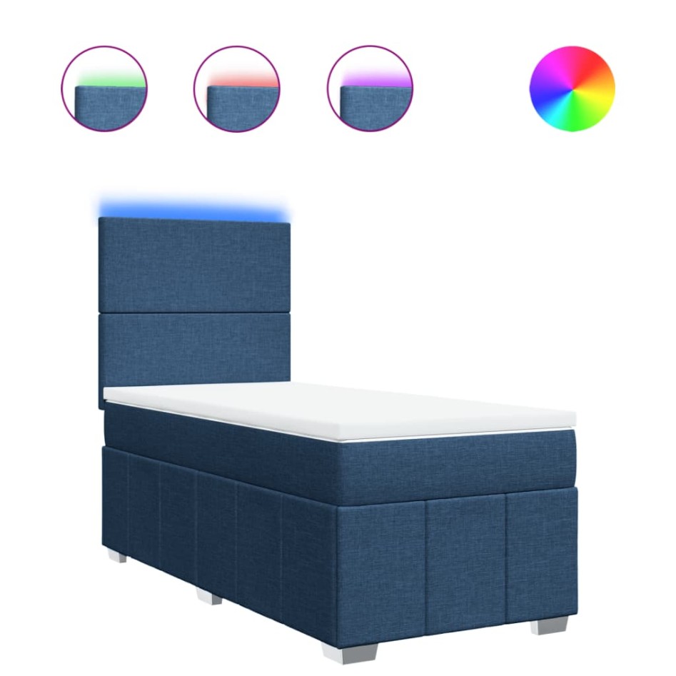 Cama box spring con colchón tela azul 90x200