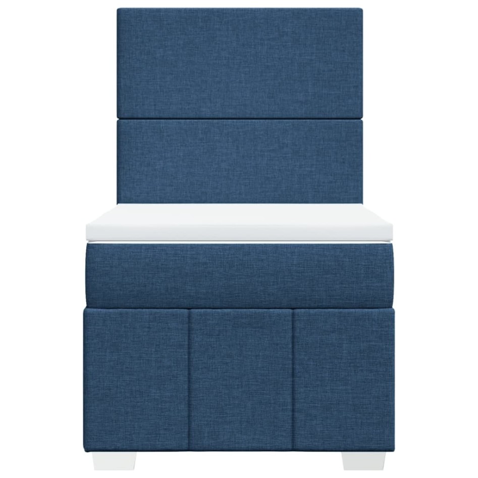 Cama box spring con colchón tela azul 90x200