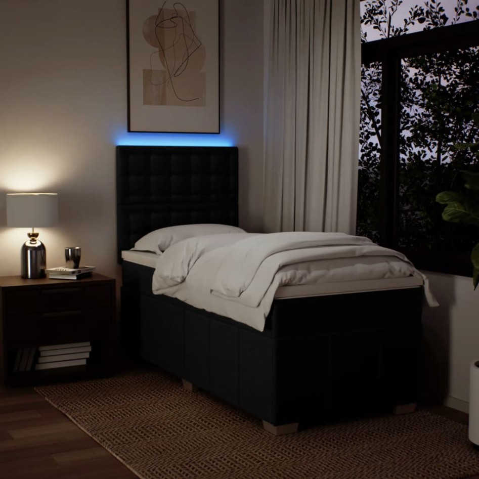 Cama box spring con colchón tela negro 90x200