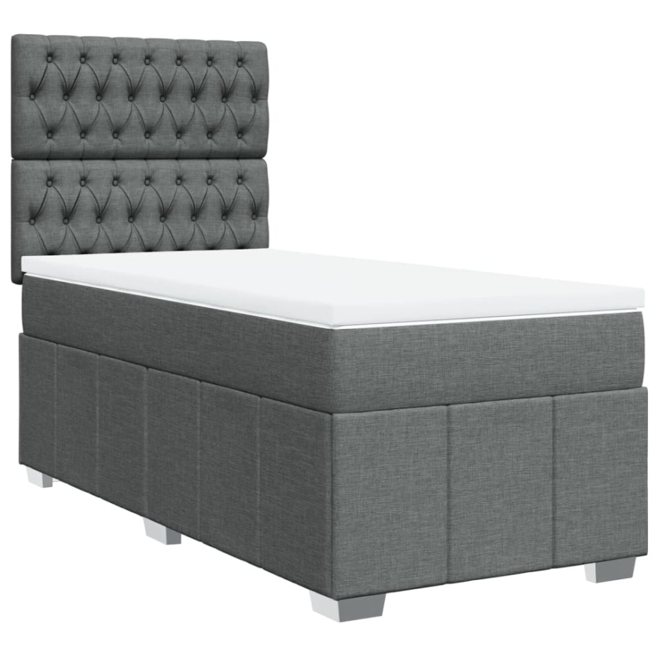 Cama box spring con colchón tela gris oscuro 90x200