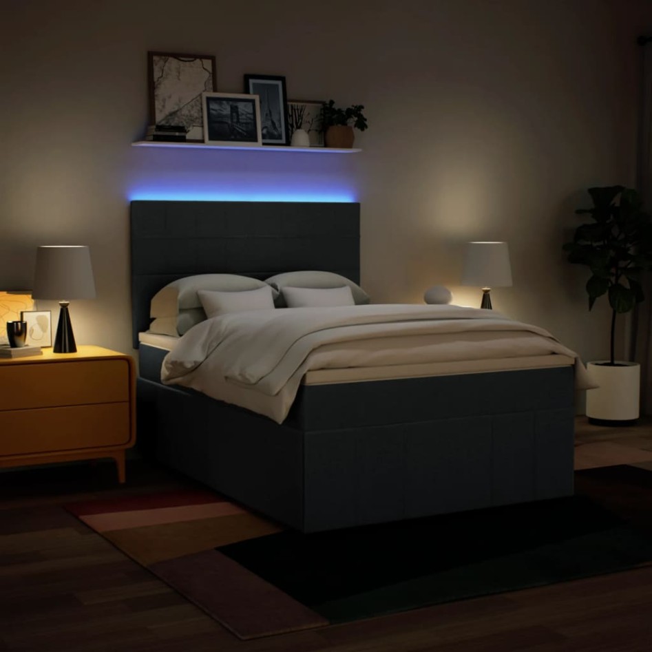 Cama box spring con colchón tela azul 140x200