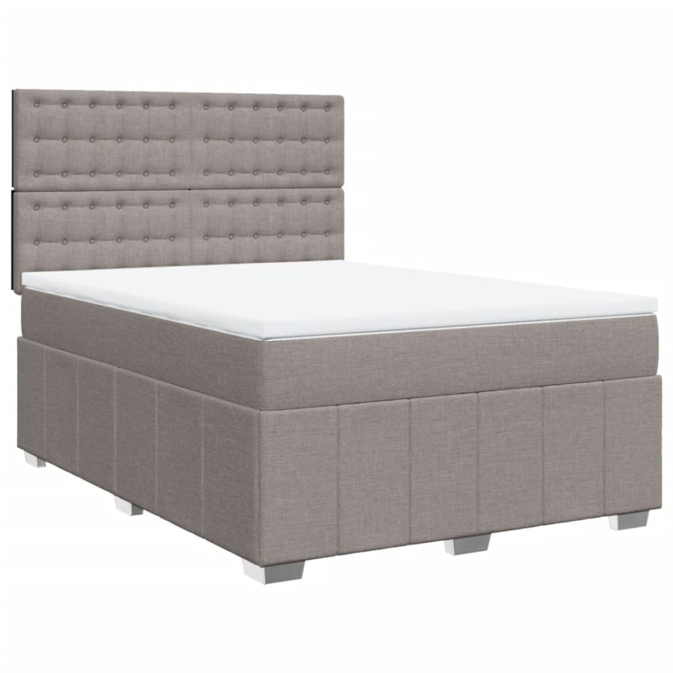 Cama box spring con colchón tela gris taupe 140x200