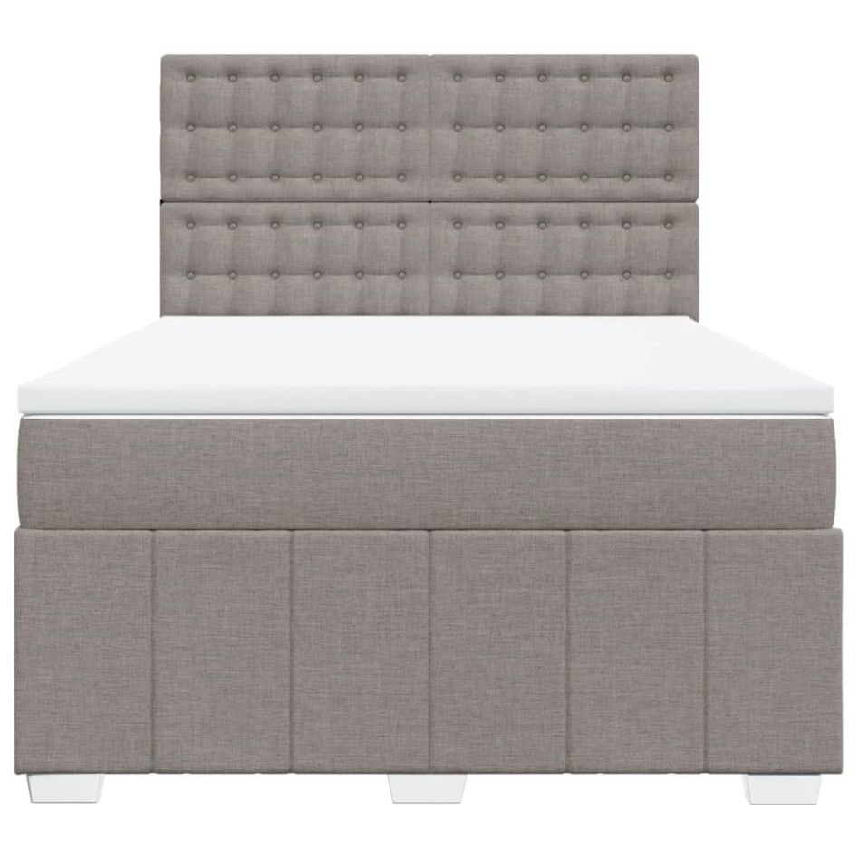 Cama box spring con colchón tela gris taupe 140x200