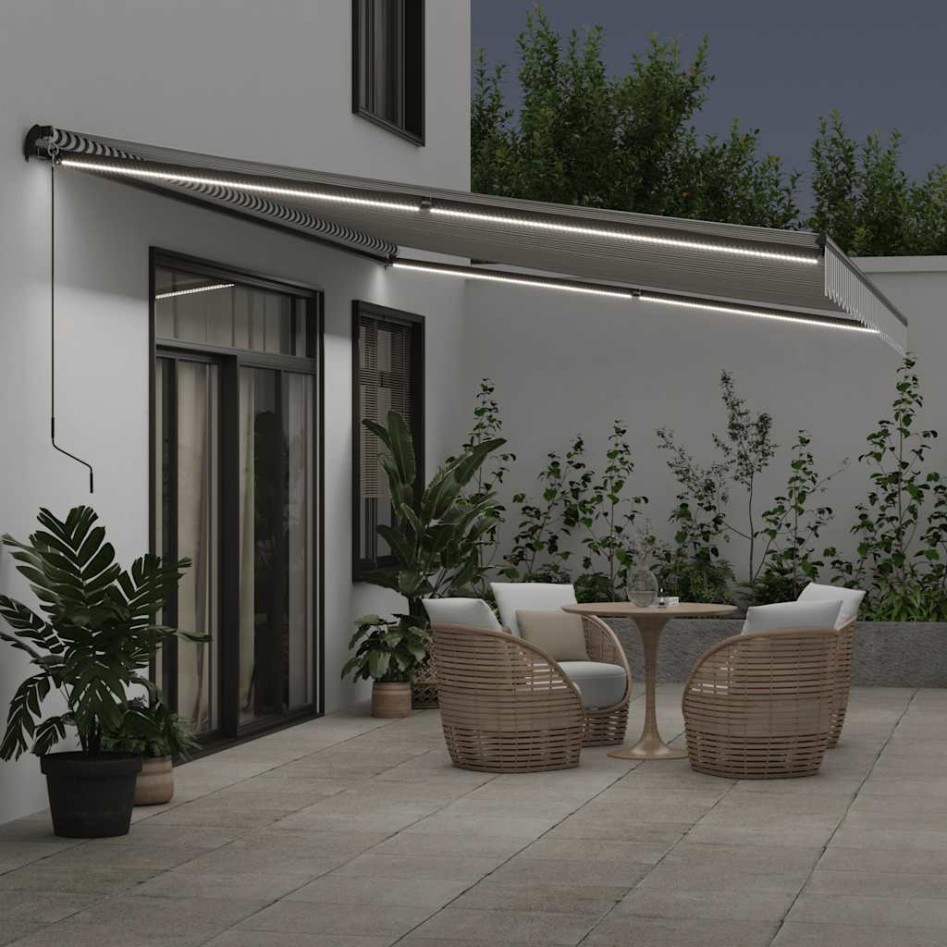 Toldo retráctil manual con luz LED antracita y blanco