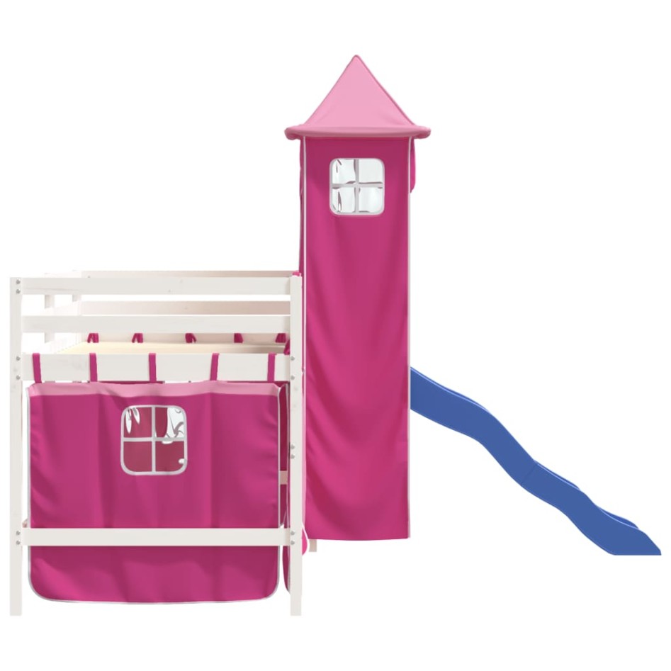 Cama alta para niños con torre madera pino rosa 80x200
