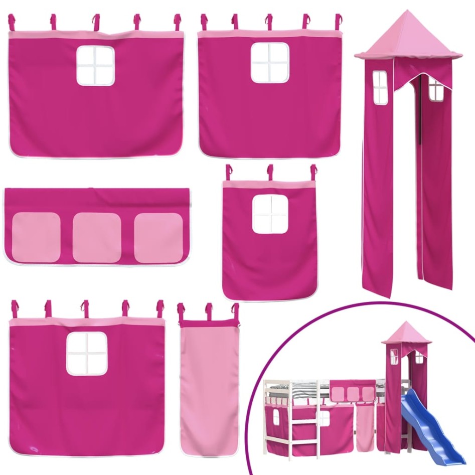 Cama alta para niños con torre madera pino rosa 80x200