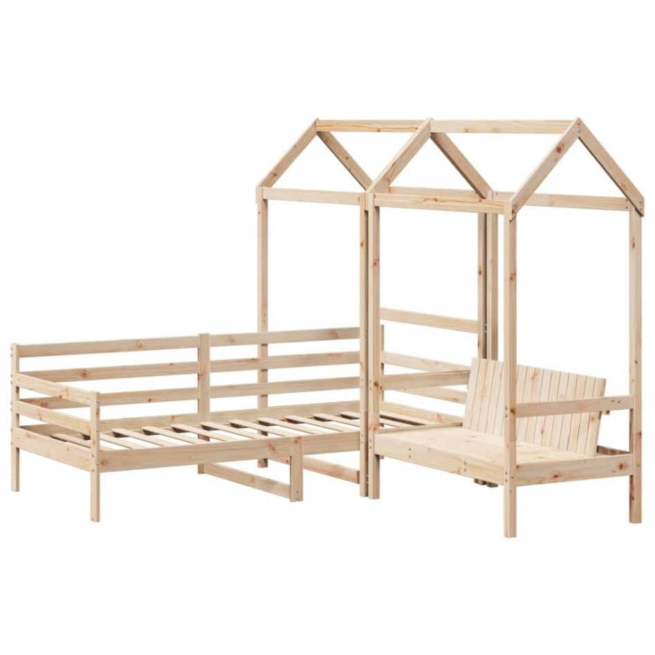 Set de sofá cama con banco y techo madera maciza pino 90x200