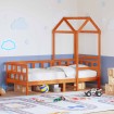 Sofá cama con techo madera maciza pino marrón cera 90x200 cm