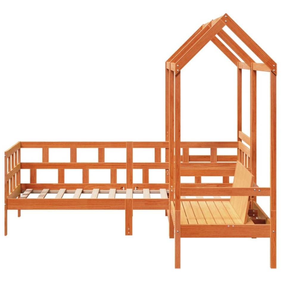 Sofá cama con techo madera maciza pino marrón cera 80x200