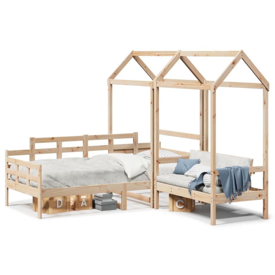 Set de sofá cama con banco y techo madera maciza pino 90x200