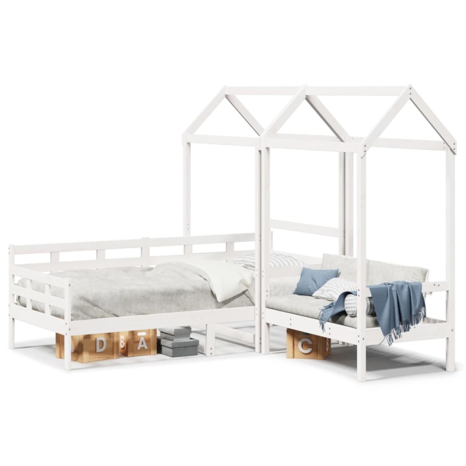 Set de sofá cama con banco y techo madera pino blanco 80x200
