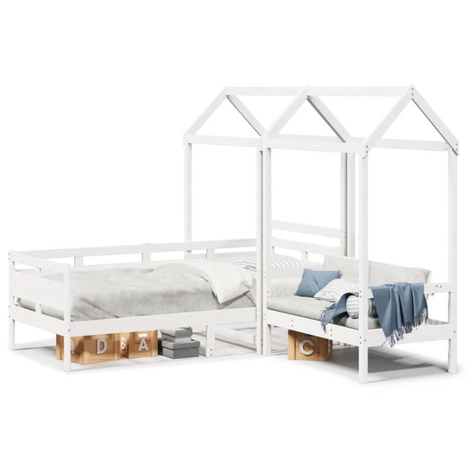 Set de sofá cama con banco y techo madera pino blanco 80x200