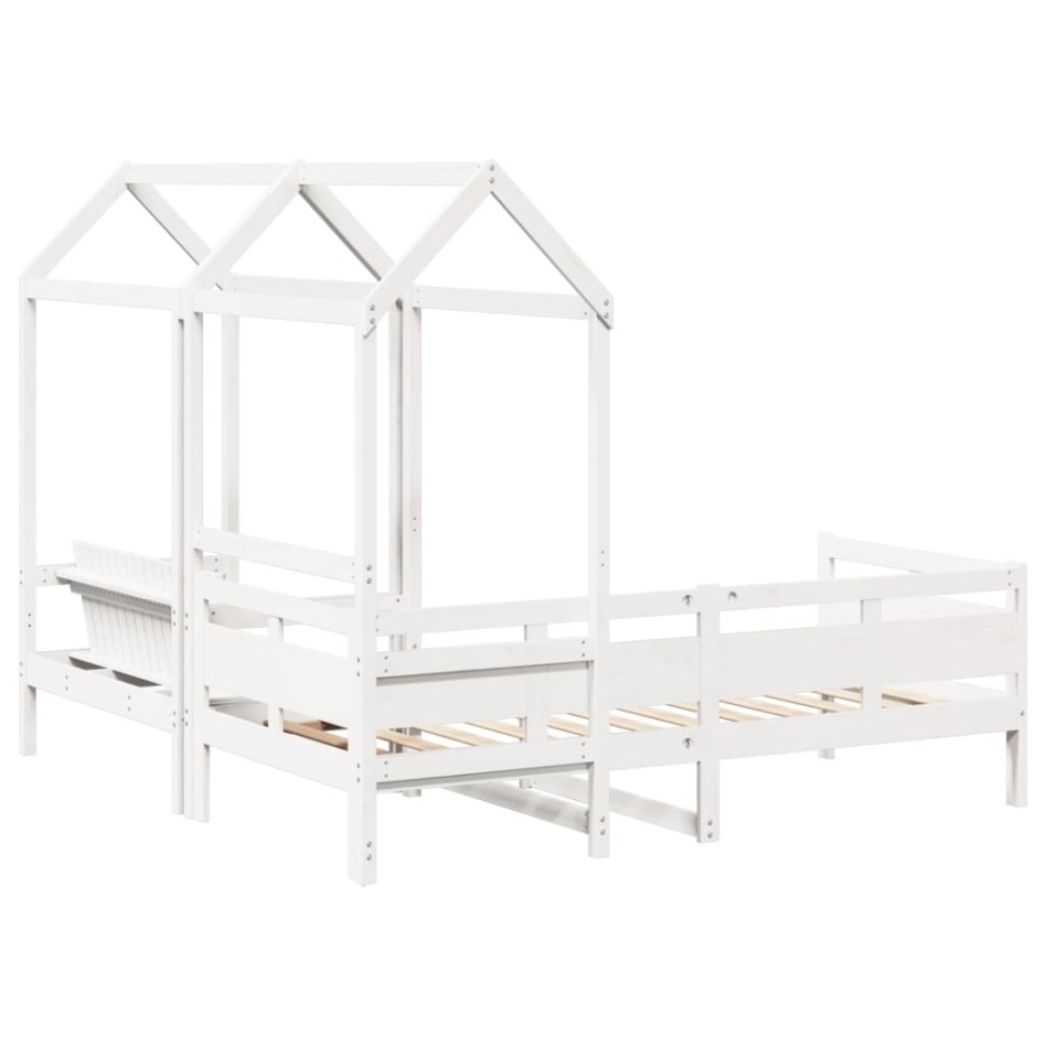 Set de sofá cama con banco y techo madera pino blanco 80x200