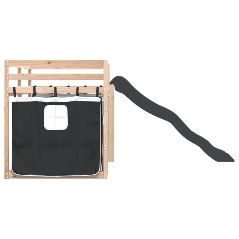 Litera con tobogán y cortinas blanco y negro 90x200