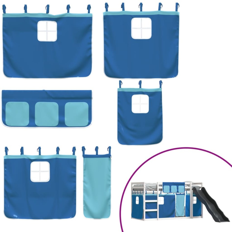 Litera con tobogán y cortinas azul 90x200