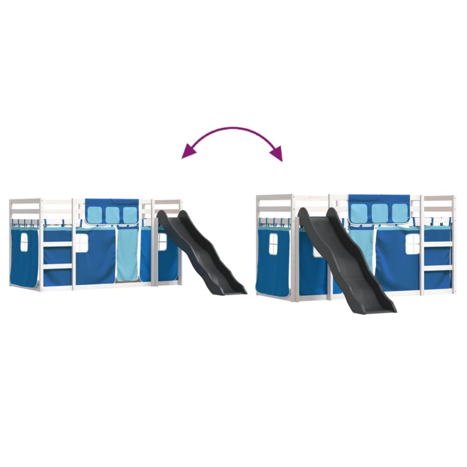 Litera con tobogán y cortinas azul 90x200