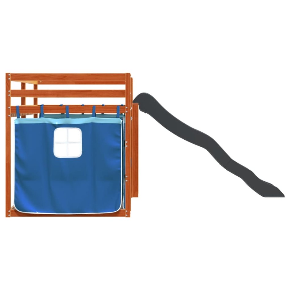 Litera con tobogán y cortinas azul 90x190