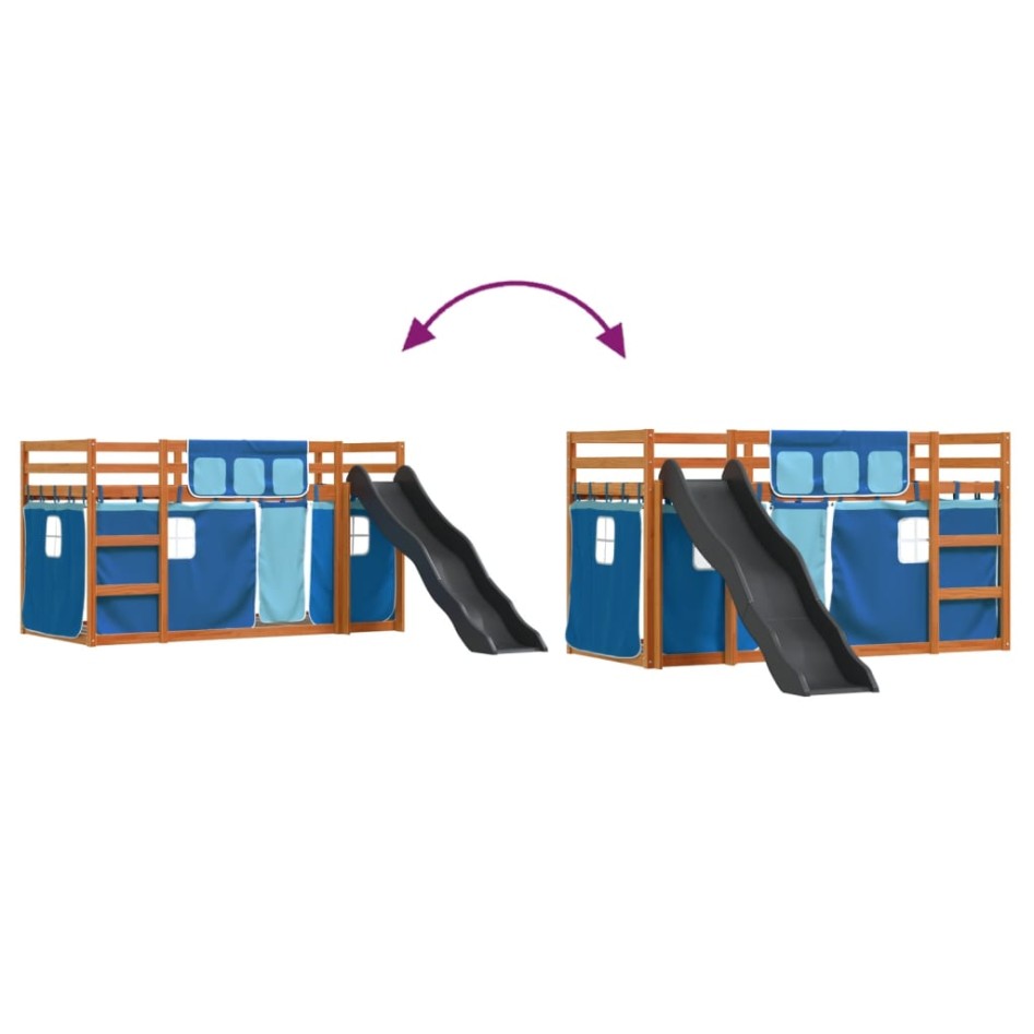 Litera con tobogán y cortinas azul 90x190