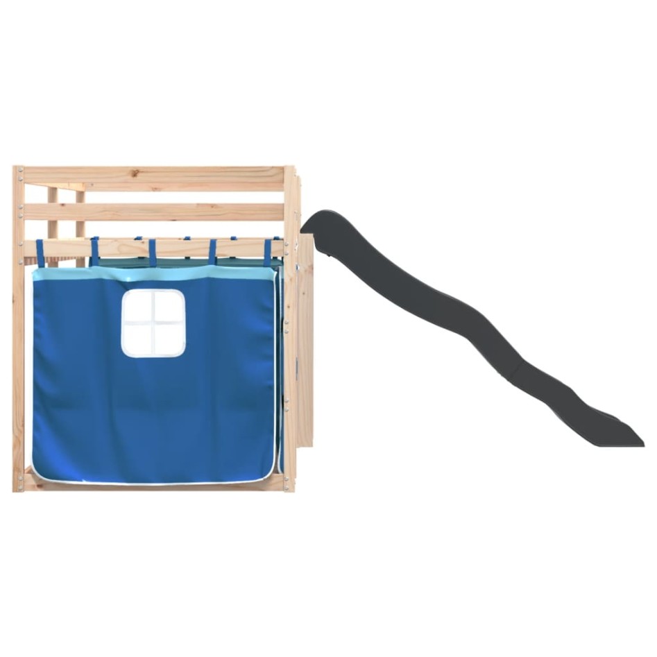 Litera con tobogán y cortinas azul 90x190